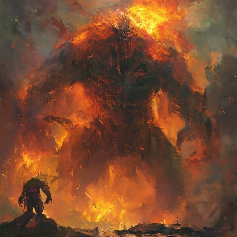 Fire Giant — fantasy monster illustration. Fire Giant is a huge giant (Challenge Rating 9).