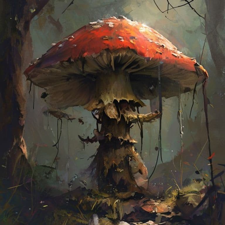 Deathcap Myconid — fantasy monster illustration. Deathcap Myconid is a medium plant (Challenge Rating 4).