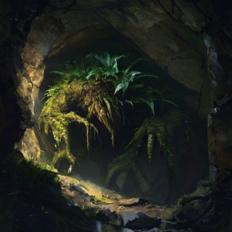 Cavelight Moss — fantasy monster illustration. Cavelight Moss is a large plant (Challenge Rating 4).