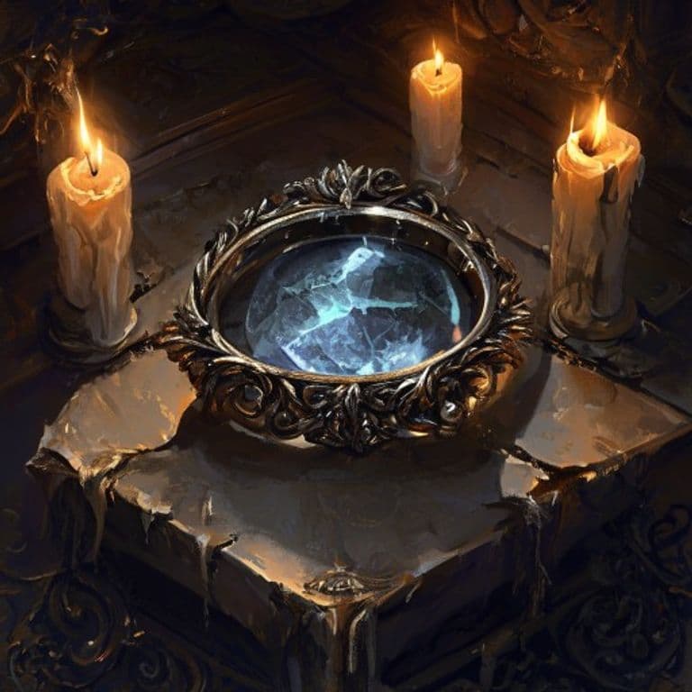 Death's Mirror — fantasy item illustration. Death's Mirror is a magic item (ring) of uncommon rarity.