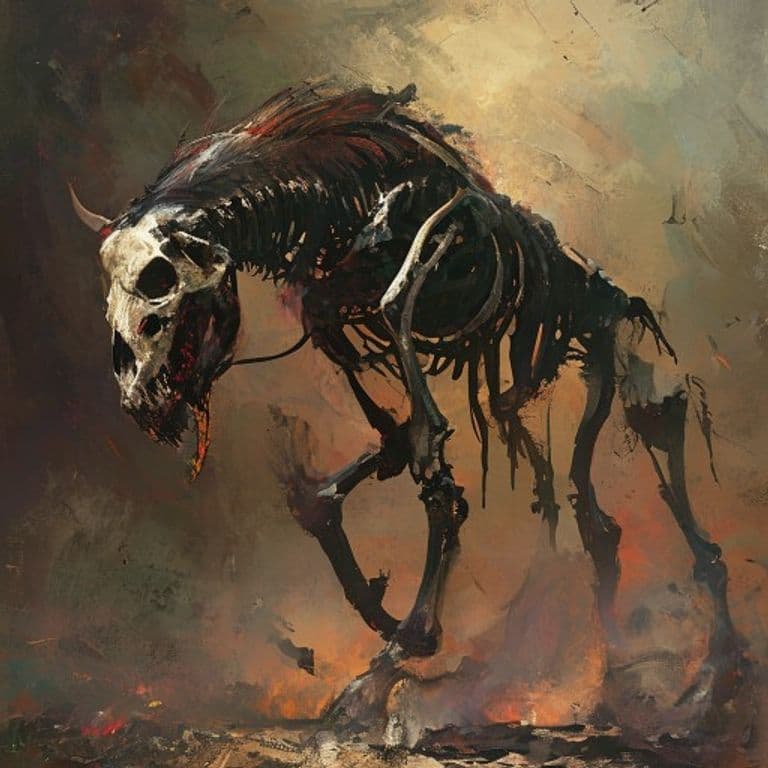 War Horse Skeleton — fantasy monster illustration. War Horse Skeleton is a large undead (Challenge Rating 1/2).