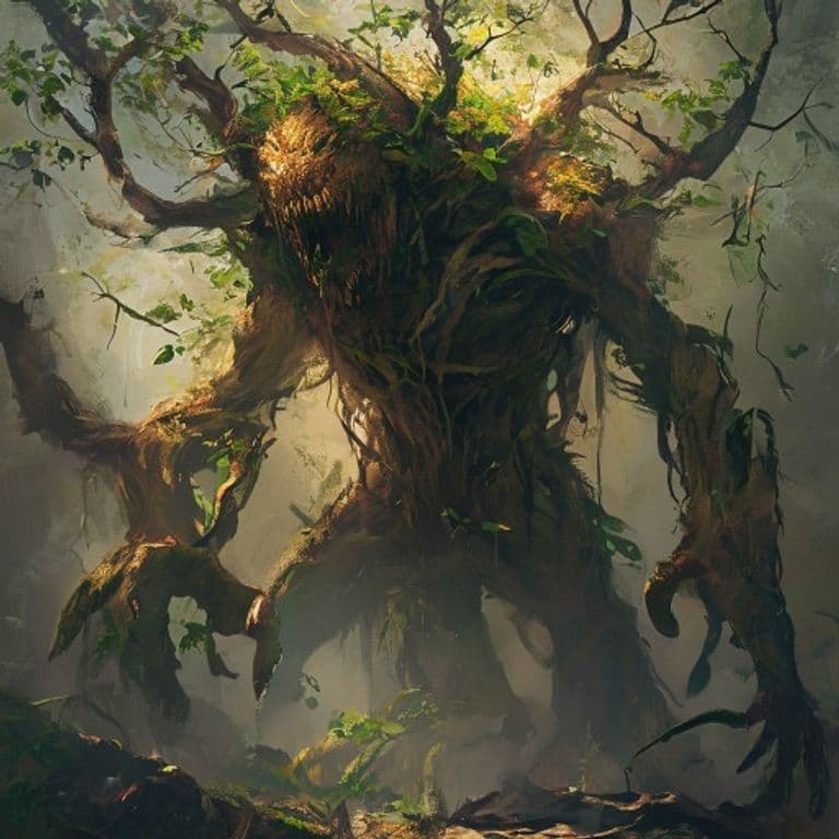 Awakened Tree — fantasy monster illustration. Awakened Tree is a huge plant (Challenge Rating 2).