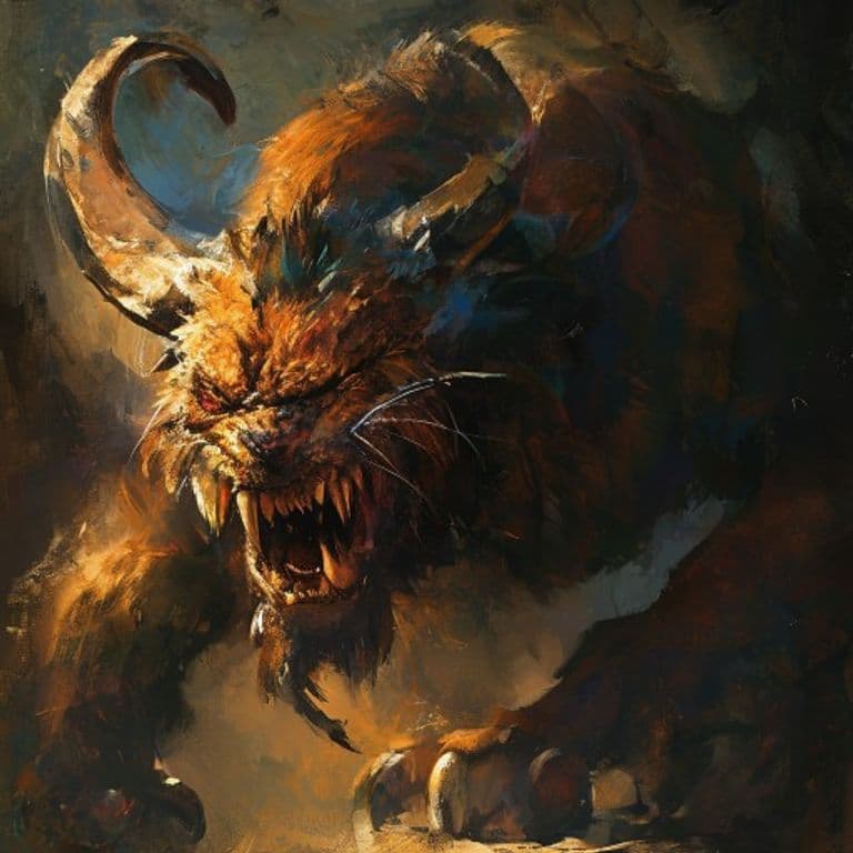 Manticore — fantasy monster illustration. Manticore is a large monstrosity (Challenge Rating 3).
