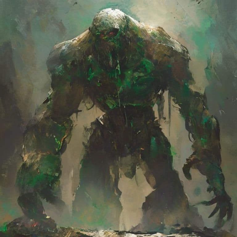 Smaragdine Golem — fantasy monster illustration. Smaragdine Golem is a large construct (Challenge Rating 14).