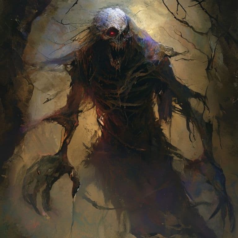 Wrackwraith — fantasy monster illustration. Wrackwraith is a medium undead (Challenge Rating 3).