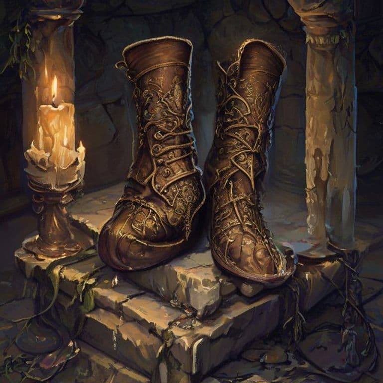 Boots of Pouncing — fantasy item illustration. Boots of Pouncing is a magic item (wondrous item) of rare rarity.