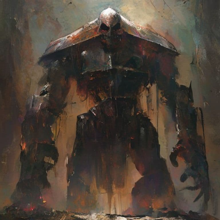 Iron Guardian — fantasy monster illustration. Iron Guardian is a large construct (Challenge Rating 14).