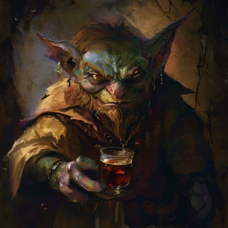 Gremlin, Rum Story Keeper — fantasy monster illustration. Gremlin, Rum Story Keeper is a tiny fey (Challenge Rating 2).