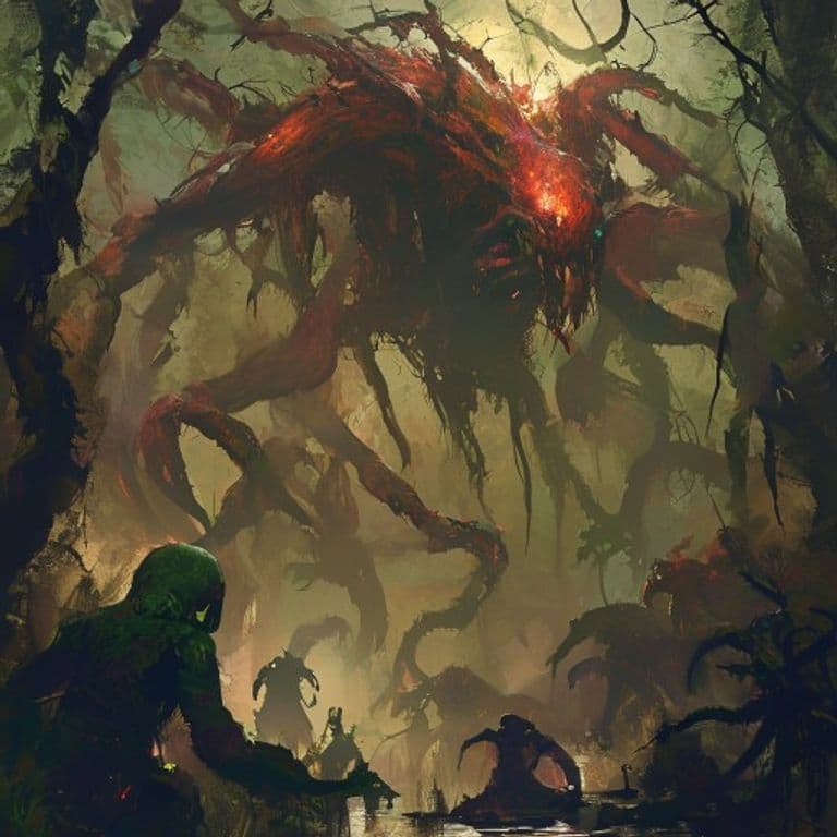 Swarm, Swamp Slirghs — fantasy monster illustration. Swarm, Swamp Slirghs is a large elemental (Challenge Rating 3).