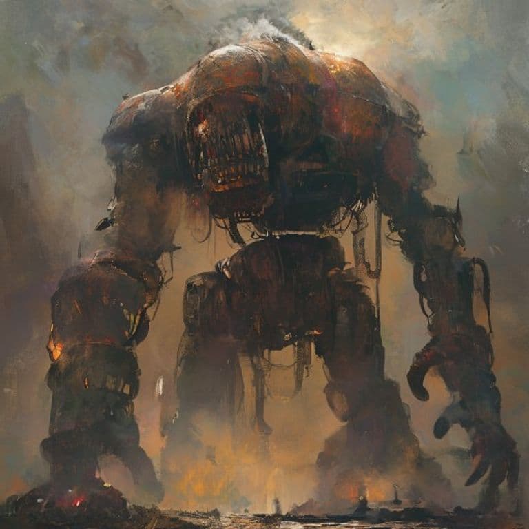 Steam Golem — fantasy monster illustration. Steam Golem is a large construct (Challenge Rating 13).