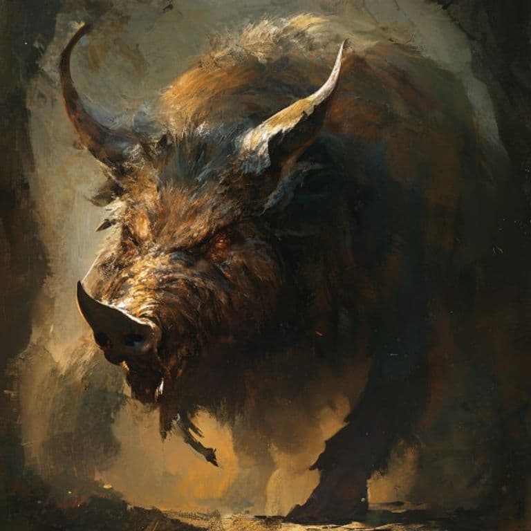 Elder Ghost Boar — fantasy monster illustration. Elder Ghost Boar is a huge monstrosity (Challenge Rating 6).