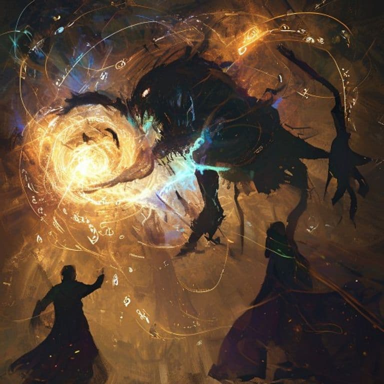 Shadow Monsters — fantasy spell effect illustration. Shadow Monsters is a 4th-level illusion available to Sorcerer, Warlock, Wizard.