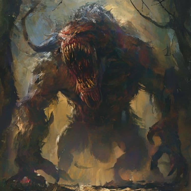 Son Of Fenris — fantasy monster illustration. Son Of Fenris is a huge monstrosity (Challenge Rating 12).