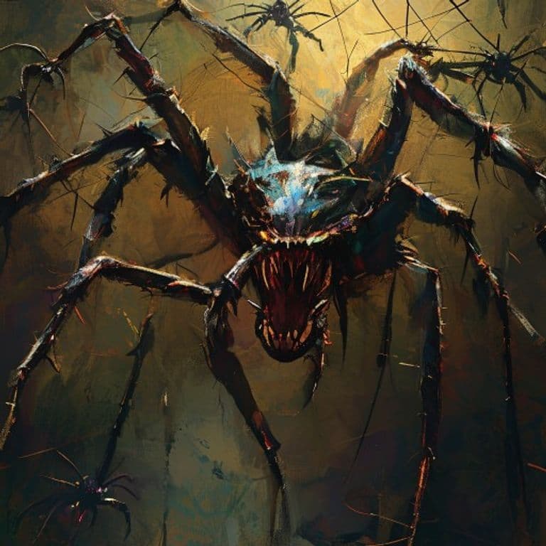 Swarm of Spiders — fantasy monster illustration. Swarm of Spiders is a medium beast (Challenge Rating 1/2).