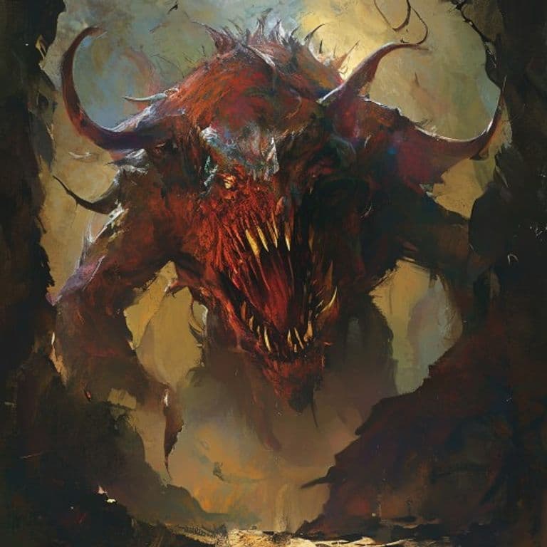 Koralk — fantasy monster illustration. Koralk is a large fiend (Challenge Rating 11).
