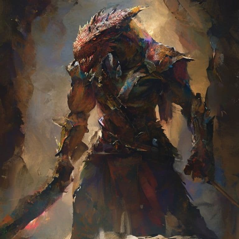 Dragonbound Warrior — fantasy monster illustration. Dragonbound Warrior is a medium humanoid (Challenge Rating 1/4).