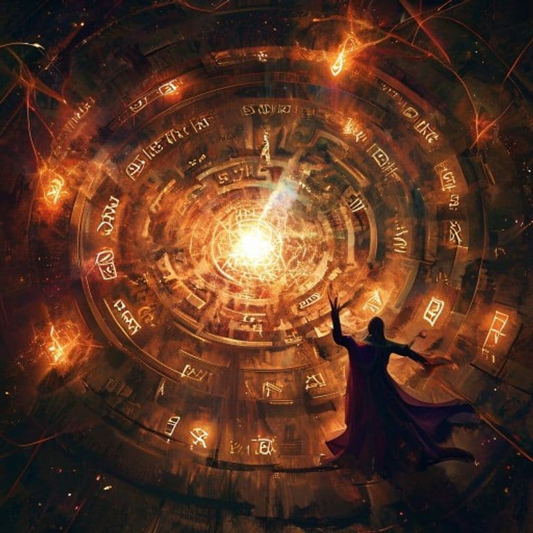 Labyrinth Mastery — fantasy spell effect illustration. Labyrinth Mastery is a 4th-level divination available to Bard, Ranger, Sorcerer, Warlock, Wizard.