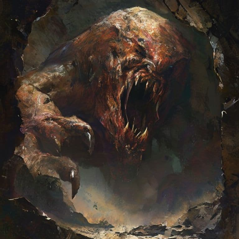 Cave Mimic — fantasy monster illustration. Cave Mimic is a gargantuan monstrosity (Challenge Rating 7).