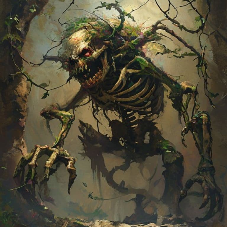 Vine Troll Skeleton — fantasy monster illustration. Vine Troll Skeleton is a large undead (Challenge Rating 9).