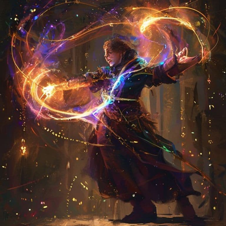 Dancing Lights — fantasy spell effect illustration. Dancing Lights is a Cantrip evocation available to Artificer, Bard, Sorcerer, Warlock, Wizard.