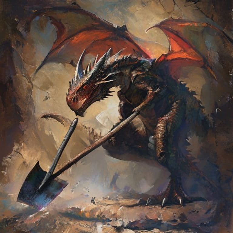 Dragonette, Shovel — fantasy monster illustration. Dragonette, Shovel is a tiny dragon (Challenge Rating 1/2).