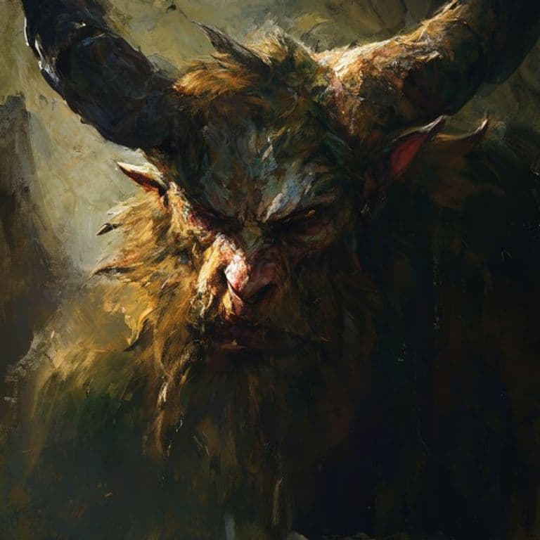 Horned Tauric — fantasy monster illustration. Horned Tauric is a large fey (Challenge Rating 2).