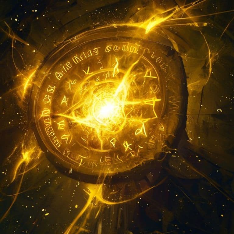 Yellow Sign — fantasy spell effect illustration. Yellow Sign is a 4th-level enchantment available to Bard, Cleric, Druid, Paladin, Ranger, Sorcerer, Warlock, Wizard.