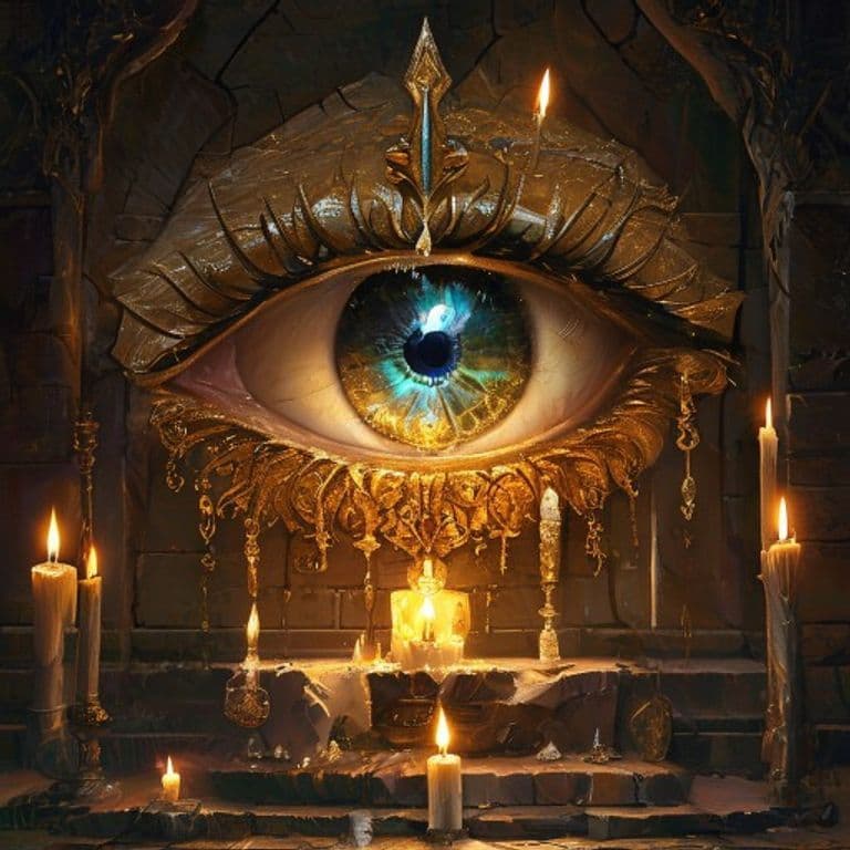 Eye of the Golden God — fantasy item illustration. Eye of the Golden God is a magic item (wondrous item) of legendary rarity.