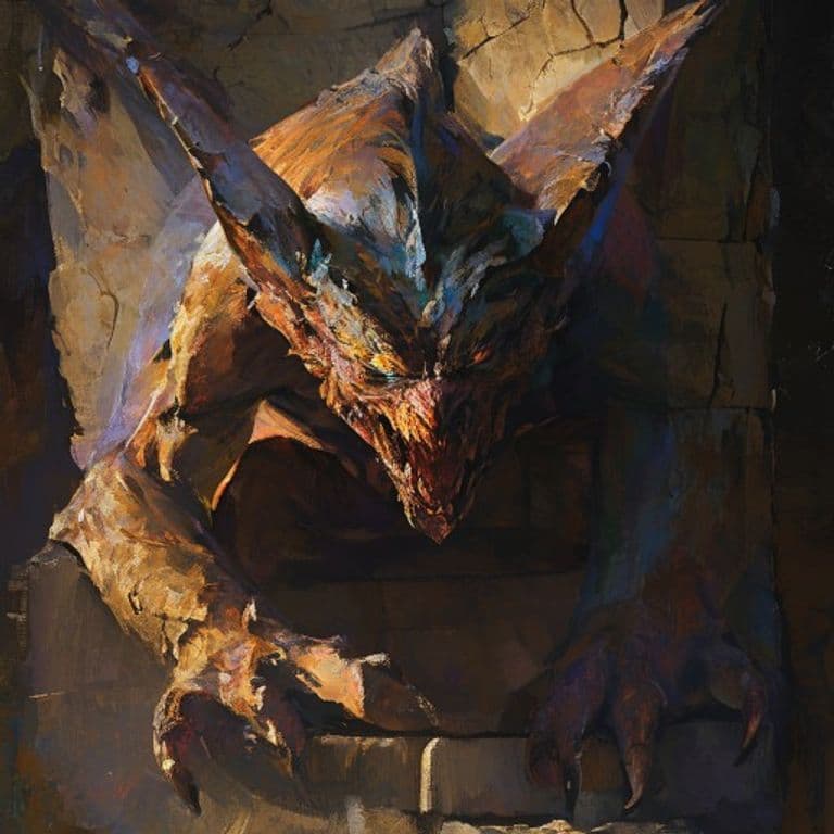 Gargoyle — fantasy monster illustration. Gargoyle is a medium elemental (Challenge Rating 2).