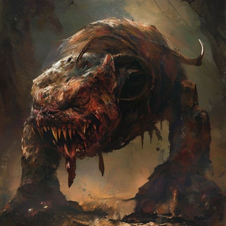 Dogmole Juggernaut — fantasy monster illustration. Dogmole Juggernaut is a large monstrosity (Challenge Rating 5).
