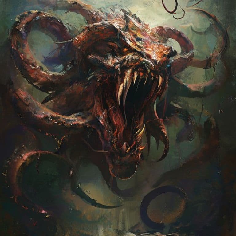 Hydra — fantasy monster illustration. Hydra is a huge monstrosity (Challenge Rating 9).