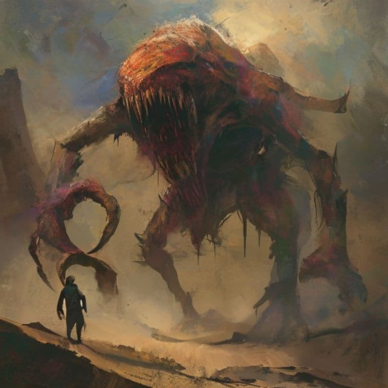 Dune Mimic — fantasy monster illustration. Dune Mimic is a huge monstrosity (Challenge Rating 8).