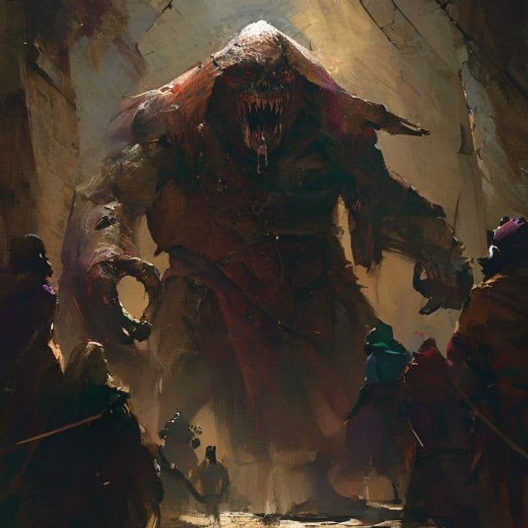 Commoner Mob — fantasy monster illustration. Commoner Mob is a huge humanoid (Challenge Rating 0).