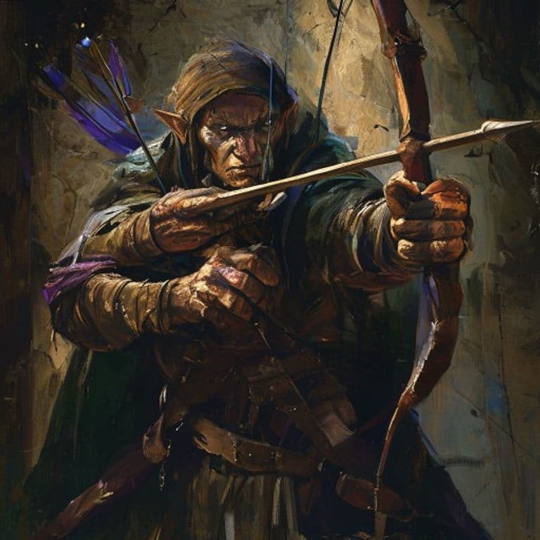 Elvish Veteran Archer — fantasy monster illustration. Elvish Veteran Archer is a medium humanoid (Challenge Rating 3).