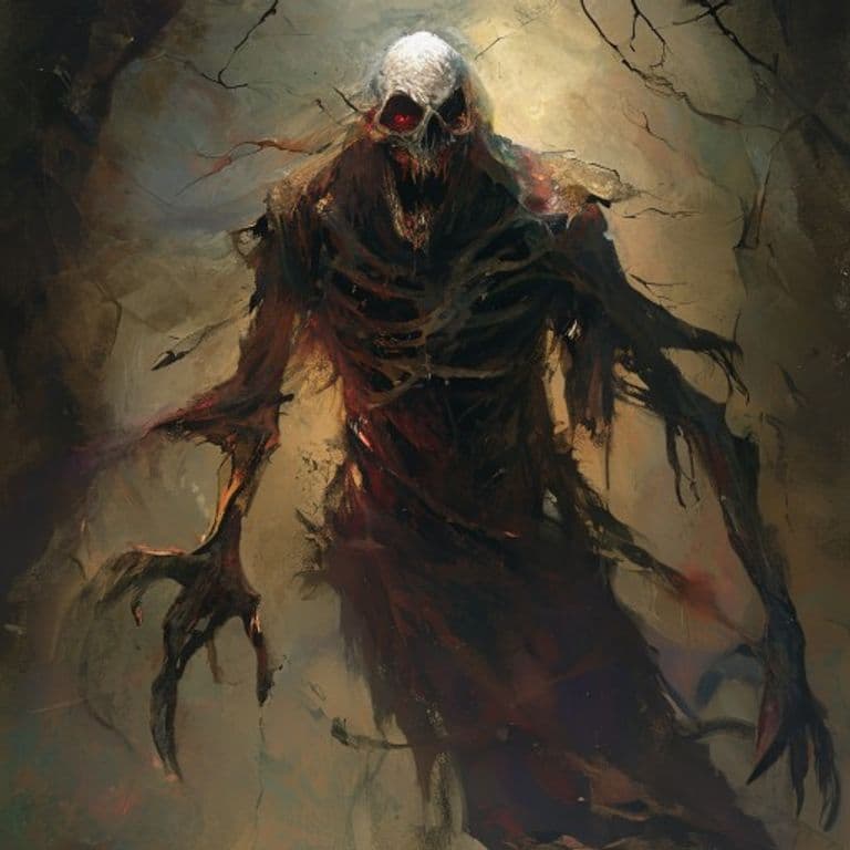 Flayed Wraith — fantasy monster illustration. Flayed Wraith is a medium undead (Challenge Rating 5).
