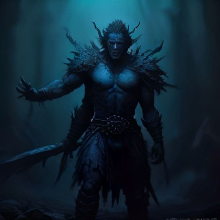 Alseid, Woad Warrior — fantasy monster illustration