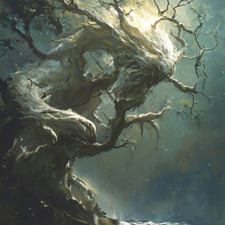 Alabaster Tree — fantasy monster illustration. Alabaster Tree is a huge celestial (Challenge Rating 7).