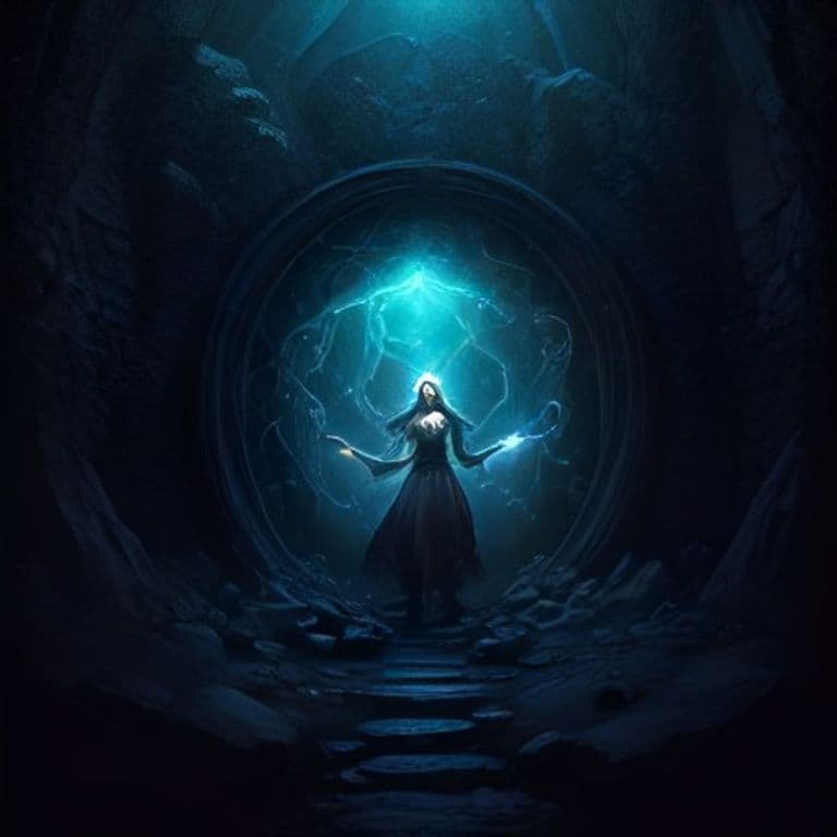 Door of the Far Traveler — fantasy spell effect illustration. Door of the Far Traveler is a 8th-level conjuration available to Bard, Cleric, Druid, Wizard.
