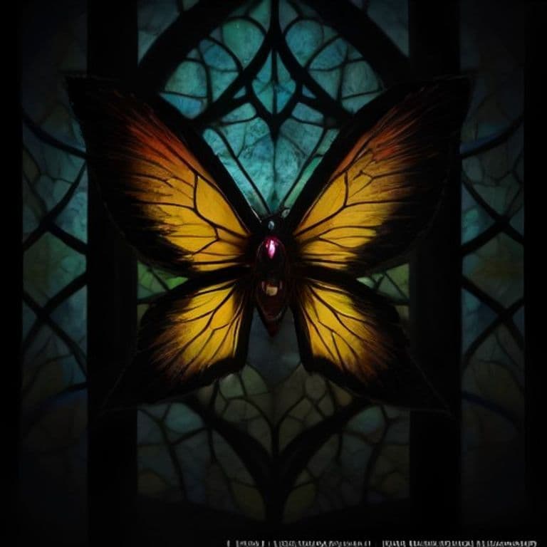 Stained-Glass Moth — fantasy monster illustration. Stained-Glass Moth is a small construct (Challenge Rating 1).