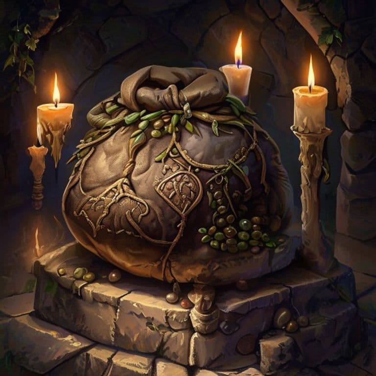 Bag of Beans — fantasy item illustration. Bag of Beans is a magic item (wondrous item) of rare rarity.