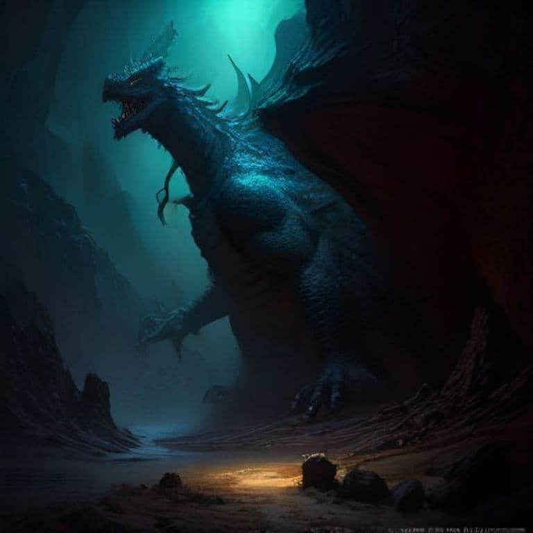 Young Cave Dragon — fantasy monster illustration. Young Cave Dragon is a large dragon (Challenge Rating 9).