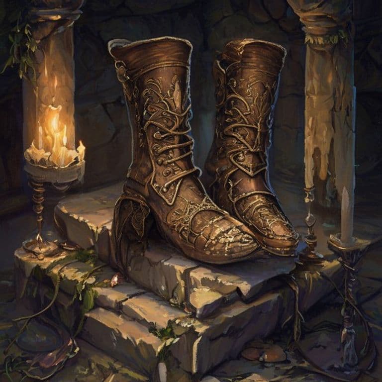 Boots of Striding and Springing — fantasy item illustration. Boots of Striding and Springing is a magic item (wondrous item) of uncommon rarity.