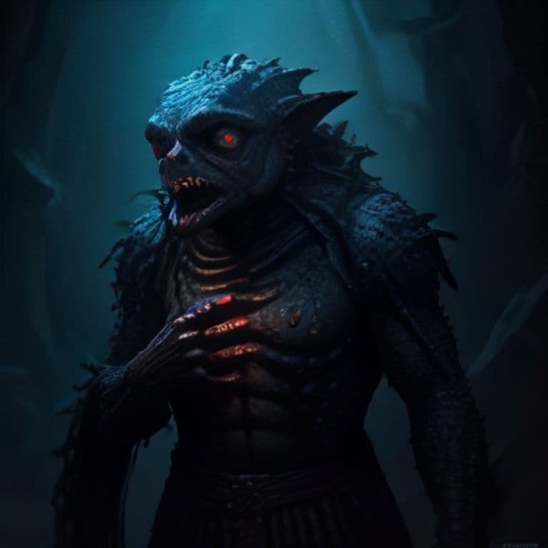 Deep One Priest — fantasy monster illustration. Deep One Priest is a medium humanoid (Challenge Rating 4).