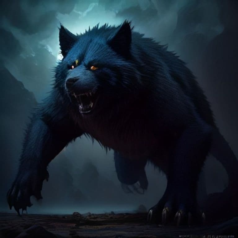 Fang of the Great Wolf — fantasy monster illustration. Fang of the Great Wolf is a large monstrosity (Challenge Rating 3).