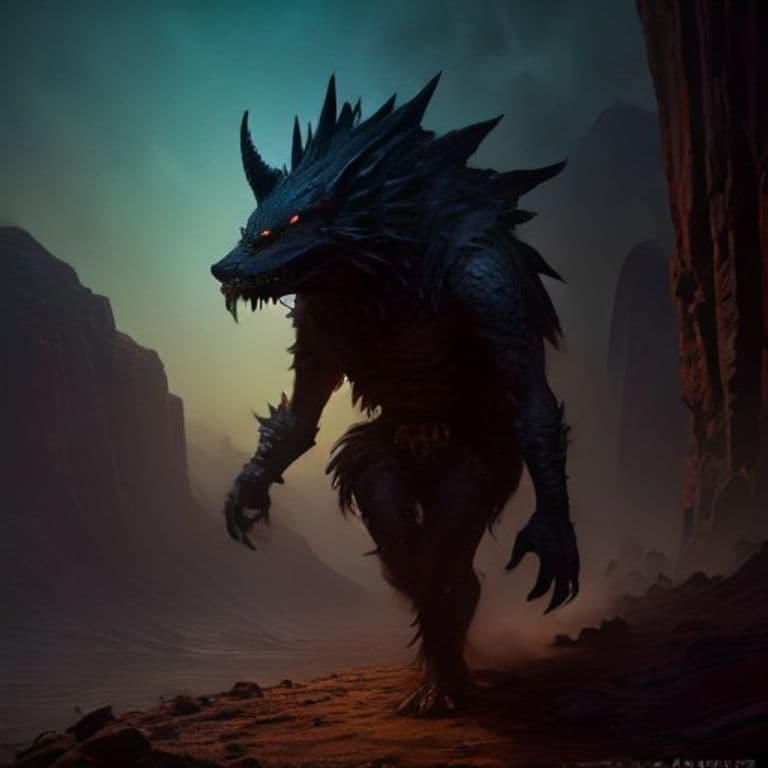 Scorchrunner Jackal — fantasy monster illustration. Scorchrunner Jackal is a medium monstrosity (Challenge Rating 1).