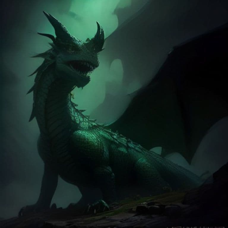 Young Green Dragon — fantasy monster illustration. Young Green Dragon is a huge dragon (Challenge Rating 10).