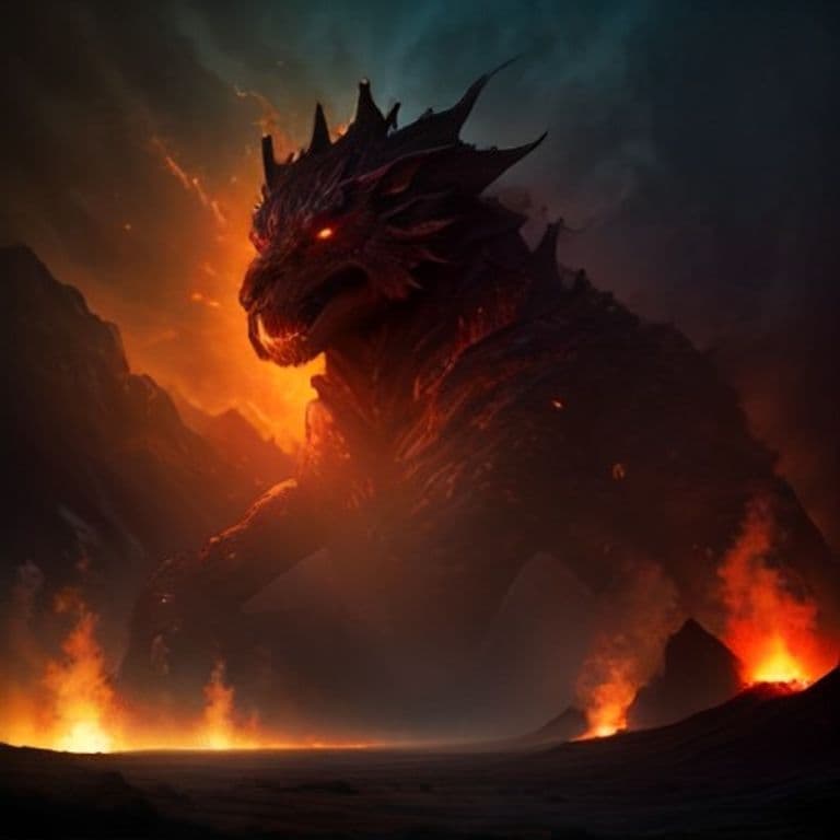 Giant Fire Elemental — fantasy monster illustration. Giant Fire Elemental is a huge elemental (Challenge Rating 9).