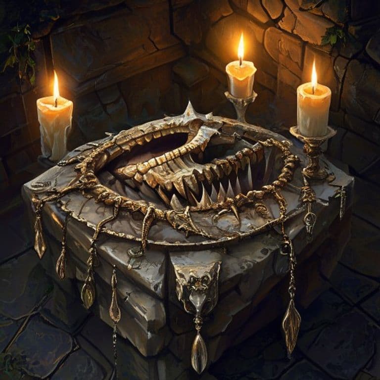 Clacking Teeth — fantasy item illustration. Clacking Teeth is a magic item (wondrous item) of rare rarity.