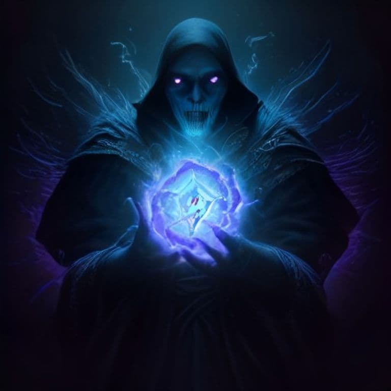 Death God’s Touch — fantasy spell effect illustration. Death God’s Touch is a 7th-level necromancy available to Cleric, Sorcerer, Warlock, Wizard.