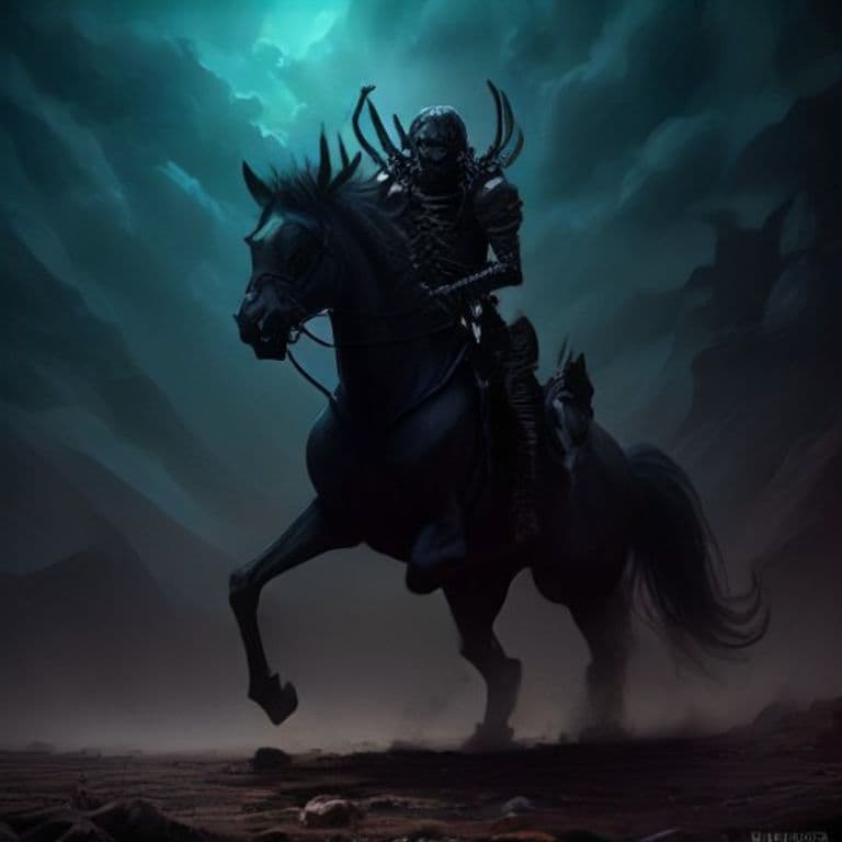 Warhorse Skeleton — fantasy monster illustration. Warhorse Skeleton is a large undead (Challenge Rating 1/2).